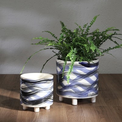 Syemin Planters Footed Planters with Outdoor and Indoor, Decorative Plant Pots for Living Room, Garden, Balcony, Home Decor, Blue 8.5"*8.5"*9"