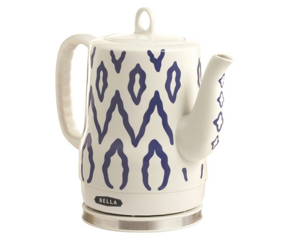 Bella Electric Ceramic Kettle, White with Blue Aztec Design