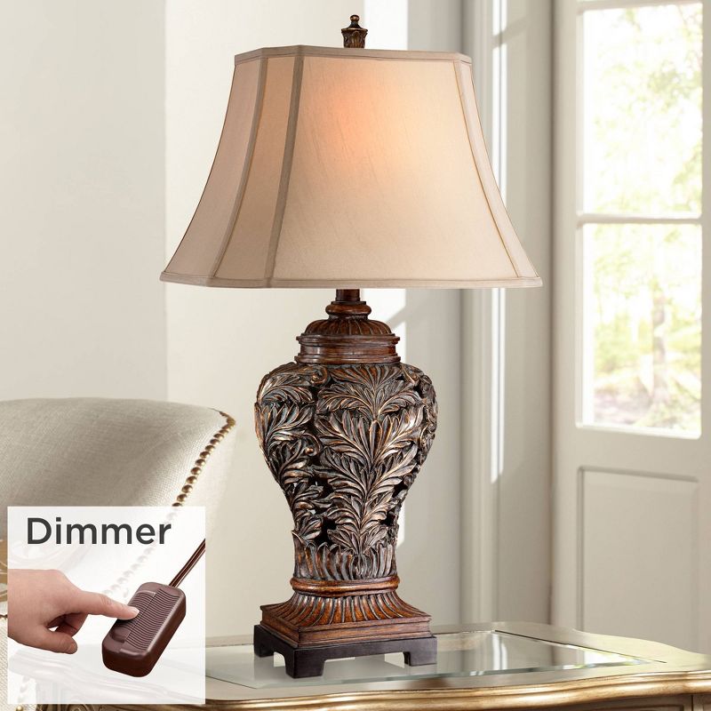 Barnes and Ivy Leafwork Traditional Table Lamp 32 1/2" Tall Bronze with Table Top Dimmer Tan Rectangular Shade for Bedroom Living Room Bedside Office, 2 of 9