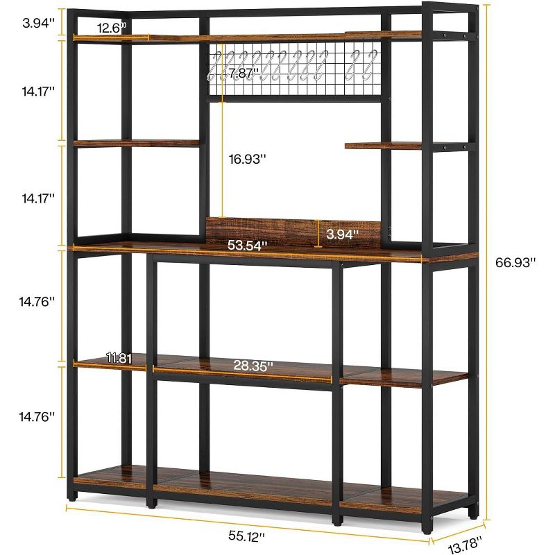 Tribesigns 55" Kitchen Hutch Cabinet Microwave Stand with 11 Hooks, 5-tier Baker’s Rack with Storage Shelf, 3 of 11