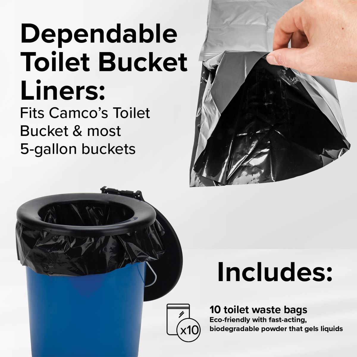 Camco Leak Proof Double Lined Camping Toilet Waste Bags, Travel Bucket Potty Bags for Camping, Hunting, & Outdoor Activities 10 Pack - thumbnail 5