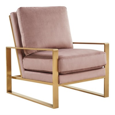 LeisureMod Jefferson Accent Arm Chair Upholstered in Velvet with Gold Brass Finish Frame