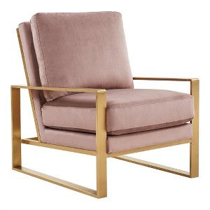 LeisureMod Jefferson Accent Arm Chair Upholstered in Velvet with Gold Brass Finish Frame - 1 of 4