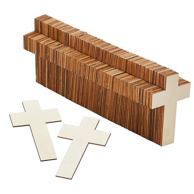 Juvale Unfinished 100 Pack Easter Wood Cutout - Classic Cross Shaped Wood Pieces for Wooden Craft, 4.1x2.6x0.1"