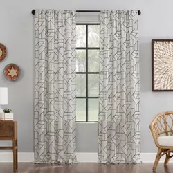 1pc 50"x95" Light Filtering Jigsaw Embroidery Linen Blend Window Curtain Panel Black/Beige - Archaeo