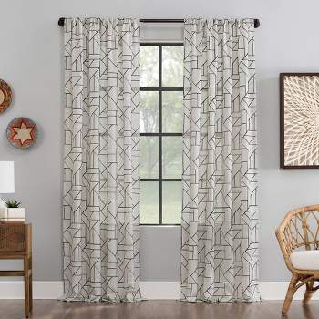 1pc Light Filtering Jigsaw Embroidery Linen Blend Window Curtain Panel - Archaeo