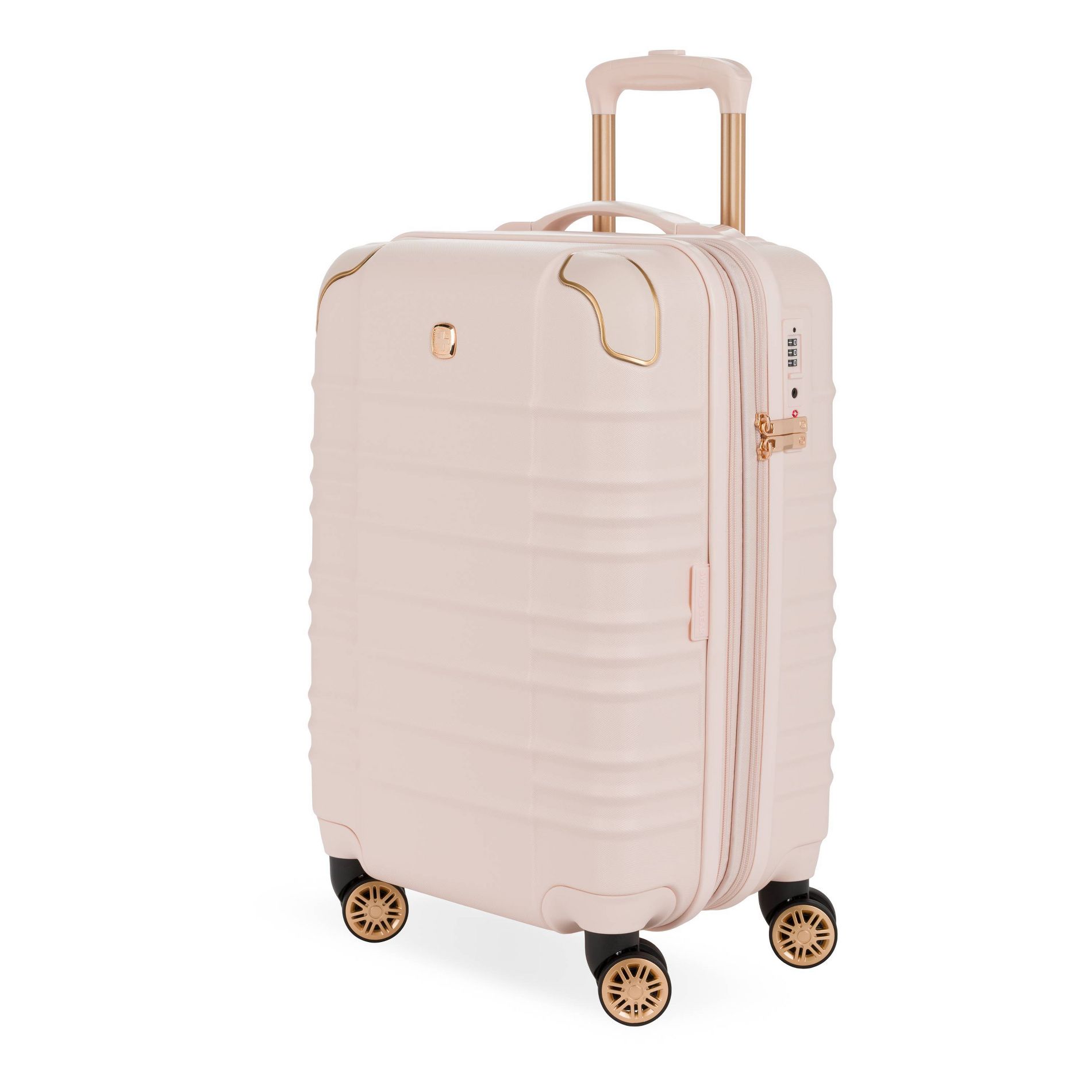 SWISSGEAR Cascade Hardside Carry On Spinner Suitcase - Rose: 8-Wheel Rubberized Corners