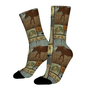 Vintage Deer Pattern Women Printed Crew Socks Funny Funky Socks Soft Polyester Novelty Gifts for Artists Men - 1 of 1