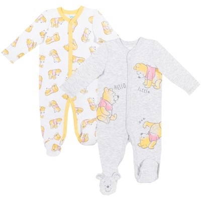 Image of Disney Winnie the Pooh Infant Baby Boys 2 Pack Snap Sleep N' Play Coveralls White/Heather Gray 24 Months