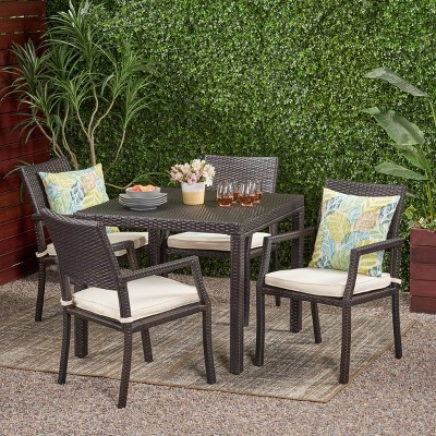 Rhode Island 5pc Square All-Weather Wicker Patio Dining Set - Brown - Christopher Knight Home