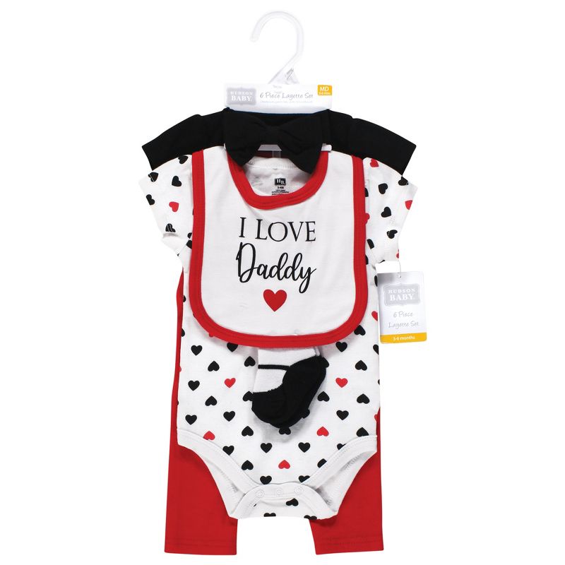 Hudson Baby Infant Girl Cotton Layette Set, Girl Daddy Red Black, 2 of 7