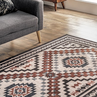 Beige 4' x 6' Reversible Synthetic Medallion Area Rug
