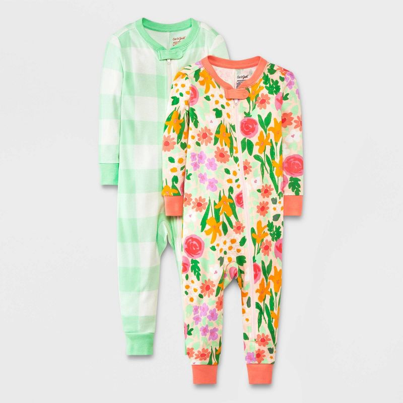 Baby Girls&#39; 4pc Easter Plaid &#38; Floral Printed Union Suits - Cat &#38; Jack&#8482; Green, 1 of 5
