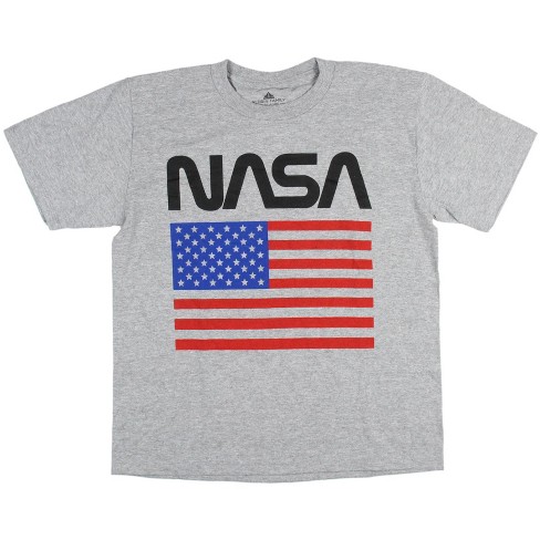 NASA Boys American Flag NASA Logo Space Design T Shirt Large Black