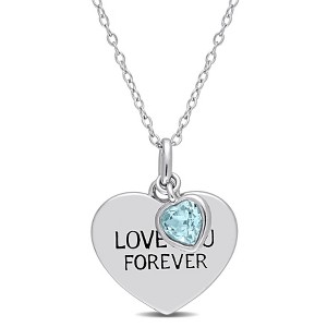 EVERLY JEWELRY | Sterling Silver 2/5ct TGW Sky Blue Topaz "Love You Forever" Heart Pendant with Chain, 18 inc - 1 of 4