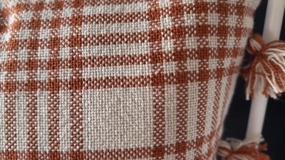 18x18 Inch Rust Plaid Outdoor Throw Pillow with Tassels