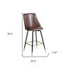HomeRoots Set of Two 26" Brown and Black and Gold Faux Leather and Metal Counter Height Swivel Bar Chairs - 3 of 4