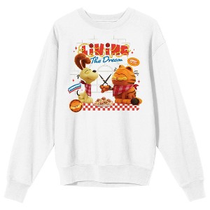 Garfield 2024 Movie Living The Dream Crew Neck Long Sleeve White Adult Sweatshirt - 1 of 2