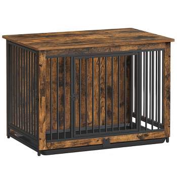 Feandrea Dog Crate Furniture, 38 Inches Dog Kennel for Dogs up to 70 lb, with Removable Tray, Heavy-Duty Dog Cage End Table, Rustic Brown