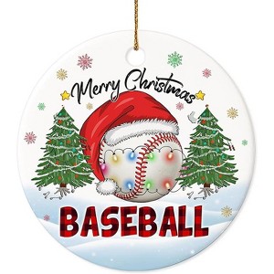 Lomsoe Christmas Ornament Baseball Merry Christmas Ceramic Ornament, Xmas Tree Decoration, BaseBall Ornament, for Family, Friends, Baseball Lovers - 1 of 1
