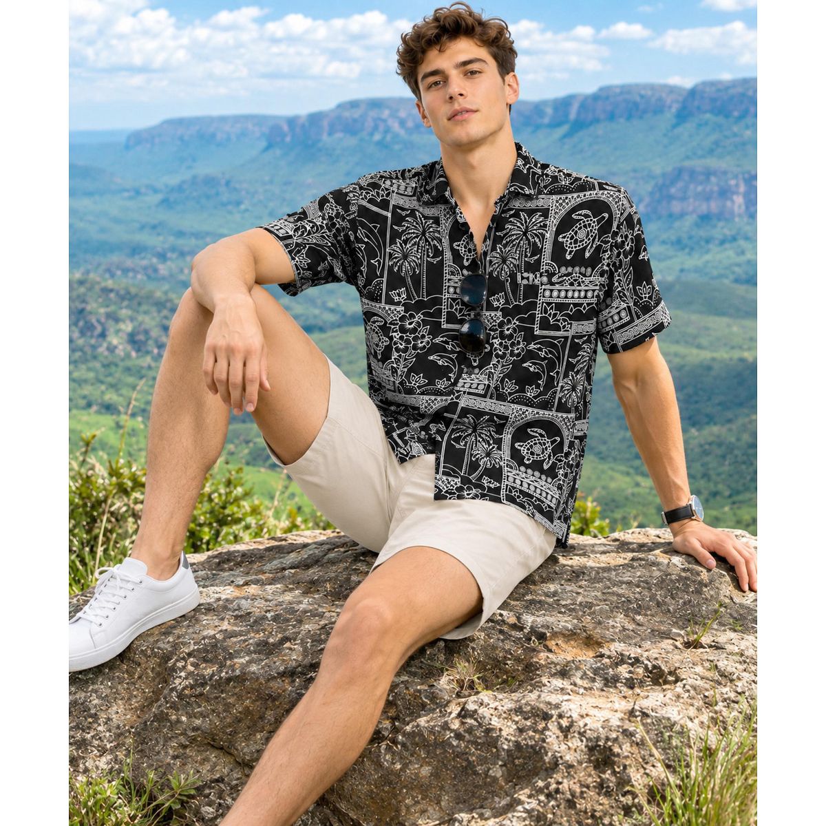 LA LEELA Mens Hawaiian Shirts Short Sleeve Button Down Shirt Mens Hawaii Shirts Boho Holiday Casual Summer Beach Shirts Funny 7XL Black,Floral - thumbnail 3