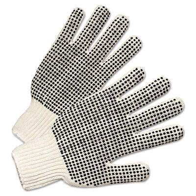 Anchor Brand PVC-Dotted String Knit Gloves Natural White/Black 12 Pairs 6705