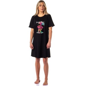 Dreamworks Trolls Women's Poppy Funky Hair Don't Care Nightgown Sleep Pajama Black - 1 of 4