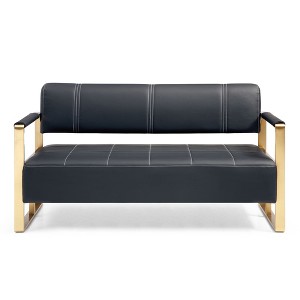 Sapphtopaz 58" Modern Sofa Bonded Leather Upholstered Loveseat Couch with Golden Metal Arms 2 Seater Small Sofa Couches for Living Room,Bedroom - 1 of 4