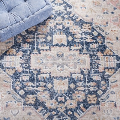 Vintage Charm Navy Blue Synthetic 5'3" x 7'6" Machine Washable Area Rug