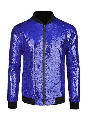 INSPIRE CHIC Men's Sequin Varsity Long Sleeve Zipper Glitter Sequins Bomber Jacket