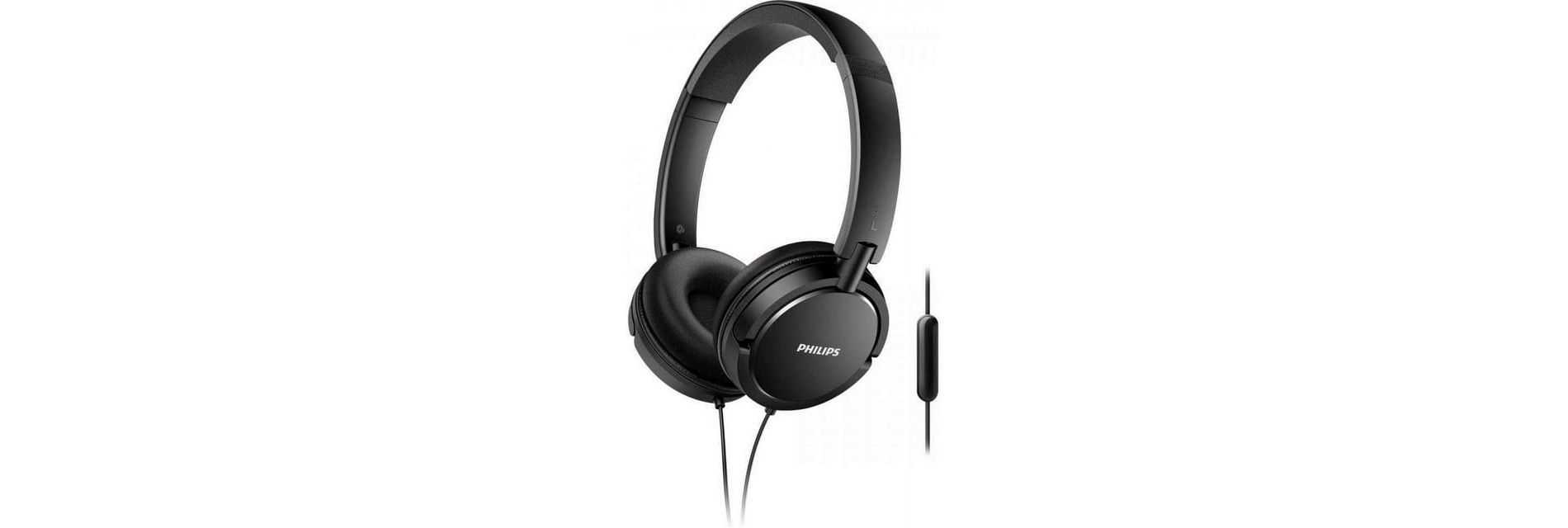 PHILIPS On-Ear Wired Headphones Flat Folding, 32mm Drivers, In-Line Microphone,  3.5mm Jack - Black