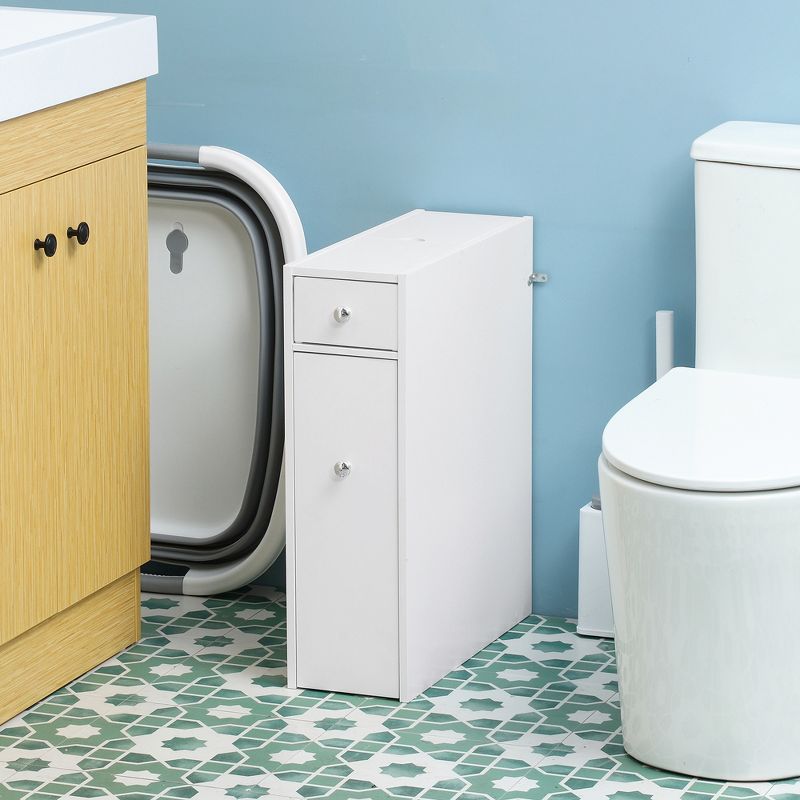 HOMCOM Bathroom Floor Organizer Free Standing Space Saving Narrow Storage Cabinet Bath Toilet Paper Holder with Drawers, 2 of 8