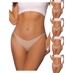 Allegra K Women's V-waisted Ruched Invisibles Breathable No Trace Thongs Multicolored - 1 of 4