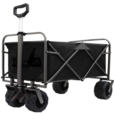BEAFUP Collapsible Folding Garden Cart Wagon with Drink Holders & All-Terrain Wheels for Sand,Beach,Camping,Pet Owners and Gardening Enthusiasts