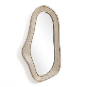 LuxenHome Natural Wood Framed Oval Irregular Wall Mirror, Accent and Vanity Brown - 1 of 4