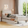 Twin Size Upholstered Platform Bed with Storage Drawers and Tufted Headboard, Linen Fabric Frame Bed for Bedroom-Baofuwish - 2 of 4