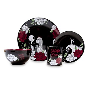 Ukonic Disney Nightmare Before Christmas Jack and Sally Roses 16-Piece Dinnerware Set - 1 of 4