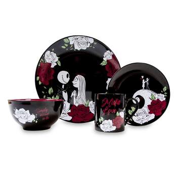 Ukonic Disney Nightmare Before Christmas Jack and Sally Roses 16-Piece Dinnerware Set