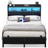 Besiost Bed Frame with Upholstered Storage Headboard, Bedframe with Charging Station and LED Light - 2 of 4
