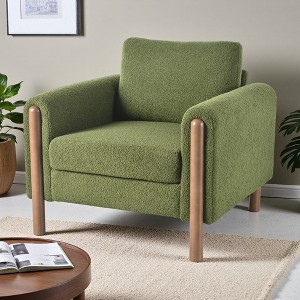 33.5" Teddy Velvet Oversized Accent Chair with Curved Armrest and Walnut Legs - 1 of 4