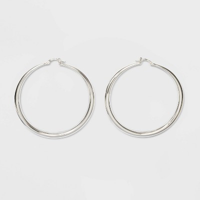 Silver Plated Graduated Hoop Earrings 60mm - A New Day™ Silver