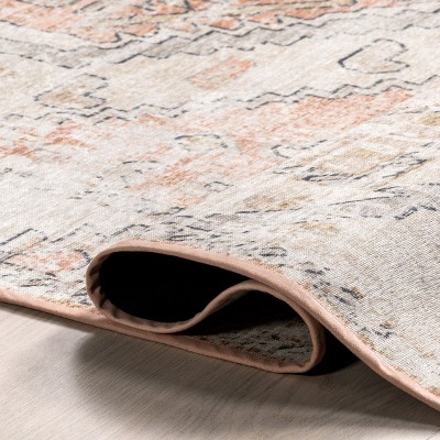 Nuloom Beige and Orange Transitional Medallion Machine Washable Area Rug