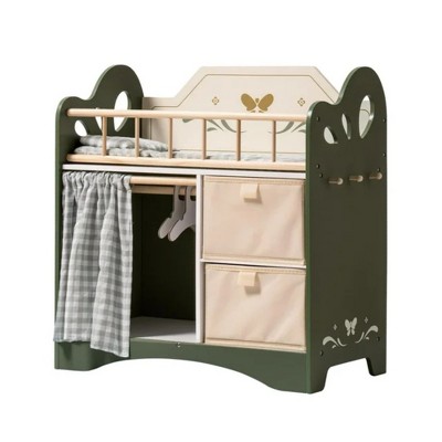 ROBOTIME Dollhouses, Baby Doll Cradle with Storage and Bedding, for Toddler Kids, Green, 21.9"*11.3"*22.6"