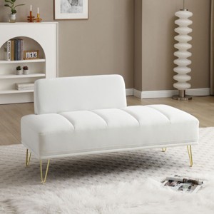 56" Width End of Bed Bench,Velvet Fabric Upholstered 2 Seater Sofa Couch Entryway Ottoman Bench,Fuzzy Sofa Stool Footrest,Window Bench-Cuddlewood - 1 of 4