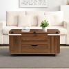 Vynxaria Modern Coffee Table - Multi-Functional Lift-Top with Hidden Storage, 4 Stools (w/Storage) & Lockable Casters, Walnut & White - 4 of 4