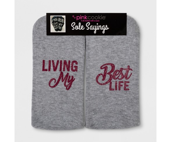 Women's "Living My Best Life" Terry Socks - Gray One Size