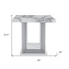 HomeRoots 24" White and Silver Faux Marble and Wood Pedestal End Table - 3 of 4