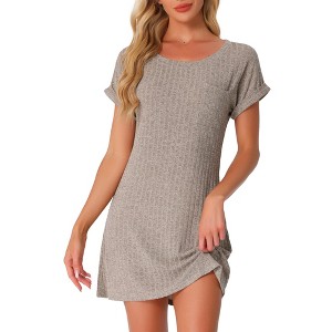 INSPIRE CHIC Women's Ribbed Knit Nightshirts Short Sleeve Casual Crew Neck Nightgowns - 1 of 4