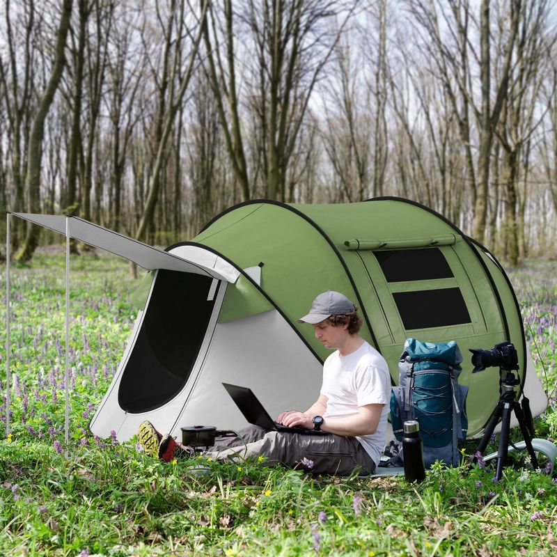 Outsunny Pop Up Tent with Porch and Carry Bag, 3000mm Waterproof, for 2-3 People, Green, (Poles Included), 3 of 7