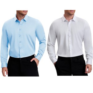 INSPIRE CHIC Men's Point Collar Long Sleeves Button Down Solid Formal Dress Shirts 2 Packs - 1 of 4